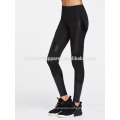 Black Contrast Pu Cut And Sew Sports Leggings OEM/ODM Manufacture Wholesale Fashion Women Apparel (TA7043L)